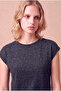 Women's Polyester / Cotton Navy Blue Glitter Short Sleeve Crew Neck T-Shirt Hedvig - 3