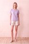 Women's Modal / Cotton Pastel Lilac Folded Short Sleeve Detailed Low Shoulder Crew Neck T-Shirt Palma - 3