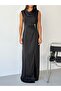 Black Degaje Collar Buckle Detailed Long Dress - 3