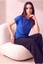 Women's Viscose Blended Ultramarine Blue Folded Short Sleeve Crew Neck Relaxed Fit T-Shirt Silje - 3