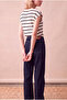 Women's Viscose Ecru / Black / Mink Striped Short Sleeve Crew Neck Blouse Frida - 5