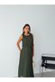 Khaki Zero Sleeve Pleated Lined Chiffon Dress - 4