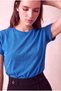 Women's Cotton Vibrant Blue Folded Short Sleeve Detailed Off-Shoulder Crew Neck T-Shirt Palma - 6