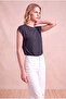 Women's Polyester / Cotton Navy Blue Glitter Short Sleeve Crew Neck T-Shirt Hedvig - 4