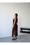 Brown Halter Neck Pleated Belt Detailed Lined Midi Dress - 6