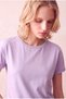 Women's Modal / Cotton Pastel Lilac Folded Short Sleeve Detailed Low Shoulder Crew Neck T-Shirt Palma - 6