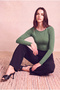 Women's Modal / Cotton Green Fitted Boat Neck Blouse Patsy - 2