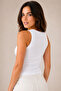 Women's Ribbed Zero Sleeve White Basic Blouse 001 - 5
