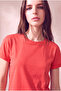 Women's Modal / Cotton Brick Red Folded Short Sleeve Drop Shoulder Crew Neck T-Shirt Palma - 5