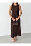 Brown Zero Sleeve Pleated Lined Chiffon Dress - 2