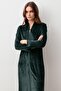Long Sleeve Zippered Flexible Viscose Velvet Dress - 3
