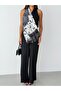 Black Shawl Patterned Draped Wide-Leg Jumpsuit - 6