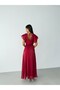 Burgundy Double-Breasted Collar Long Dress with Flounce Sleeves - 7