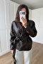 Brown Leather Jacket with Binding Details - 2