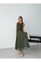 Khaki Zero Sleeve Pleated Lined Chiffon Dress - 3