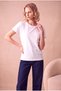 Women's Cotton White Folded Short Sleeve Detailed Low Shoulder Crew Neck T-Shirt Palma - 3