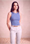 Women's Cotton Blue Sleeveless Crew Neck Ribbed Undershirt Sanne - 2