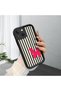 iPhone 15 Plus Compatible Black Silicone Case with Black and White Stripes Butterfly Pattern, Camera Protection, Shock Absorption