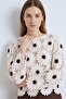 Brown Embroidery Detailed Daisy Motif Knitted Blouse - 2
