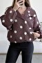 Brown Large Polka Dot Stand-Up Collar Bomber Jacket Per9757 - 3