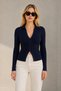 Women's Navy Blue Deep V Knitwear Cardigan - 4