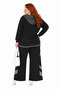 Plus Size Hooded Zippered Mesh Detailed Contrast Striped Wide Leg Women's Top and Bottom Set - 2