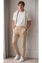 Men's Beige Elastic Waist Lace-Up Straight-Leg Jogger Relaxed Fit Trousers - 2