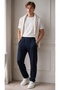 Men's Navy Blue Elastic Waist Lace-Up Straight Leg Jogger Relaxed Fit Pants - 6