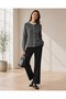 Women's Gold Buttoned Crew Neck Ribbed Knit Cardigan - 2