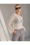 Women's Ecru Openwork/Hole-Punched Knitwear Sweater - 5