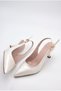 Women's Design Elastic Band Pointed Toe Casual White Heeled Shoes with Stylish Accessories - 5