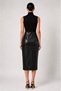 Black High-Neck Fitted Draped Slit Faux Leather Midi Dress - 6