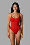Women's Capless Velcro Plain Pattern Red Bodysuit - 2