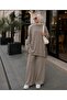 Women's Ribbed Detailed Side-Tie Long Tunic and Wide-Leg Pants Two-Piece Hijab Set - 4