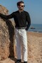 Black Polo Collar Knitted Patterned Knitwear Men's Sweater E7507 - 5