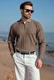 Light Brown Polo Collar Knitted Patterned Knitwear Men's Sweater E7507