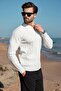 White Polo Collar Knitted Patterned Knitwear Men's Sweater E7507