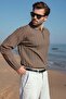Light Brown Polo Collar Knitted Patterned Knitwear Men's Sweater E7507 - 3