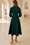 Emerald Green Shirt Collar Double Breasted Half Sleeve Self Belted Pocketed Crepe Fabric Dress - 3