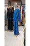 Women's Wrinkled Textured Draped Two-Piece Set - Relaxed Fit Stand Collar Shirt and Wide Leg Pants Navy Blue - 4
