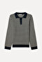 Men's Navy Blue Striped Polo Collar Sweater