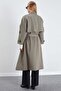 Double-Breasted Collar Belted Trench Coat with Cape Detail - 8