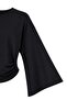 1036 women's side smocked spanish sleeve crew neck short blouse black - 3