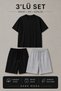 Men's Black and Gray Shorts + Black T-Shirt 3-Piece Set (Socks as a Gift)