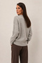 Women's Gray Dog Figured Embroidered Crew Neck Long Sleeve Loose Fit Oversize Knitwear Sweater - 4