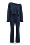 Navy Blue Boat Neck Blouse Trousers Set 12281