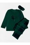 Boys' Cotton Fleece Winter Pajama Set with Sleep Band, Deer Pattern, Green Color - 2