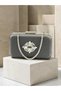 Anthracite Gray Platinum Striped Satin Silver Detailed Crystal Stone Chain Strap Women's Evening Dress Bag Wedding Engagement Graduation - 6