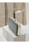 Anthracite Gray Platinum Striped Satin Silver Detailed Crystal Stone Chain Strap Women's Evening Dress Bag Wedding Engagement Graduation - 2