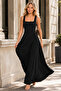 Women's Square Neck Thick Strap Cotton Stretchy Long Dress Mdm1030